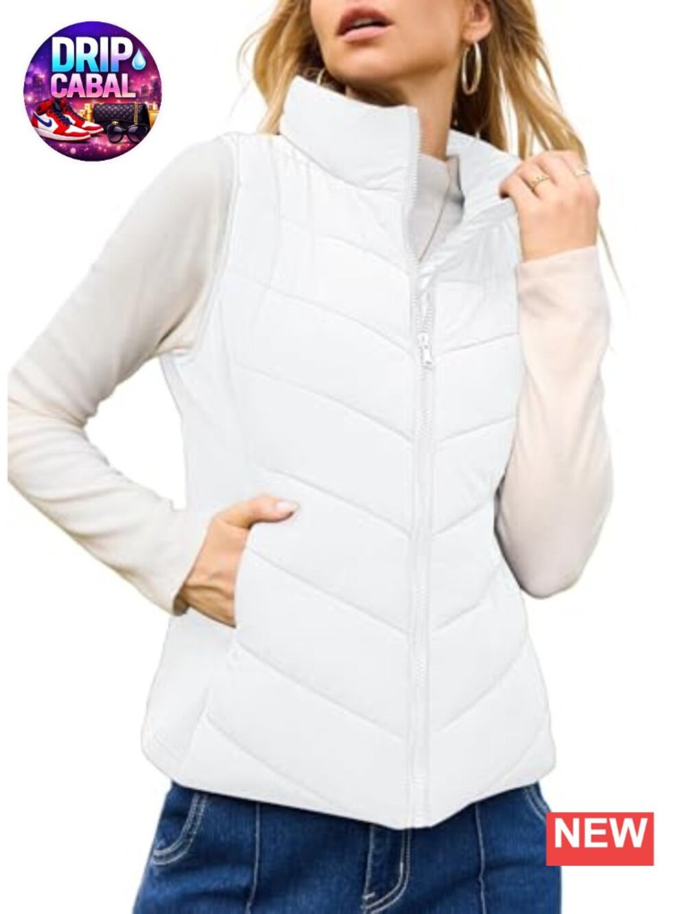 Quilted Puffer Vest Sleeveless Zip-Up Stand Collar Warm Winter Outerwear